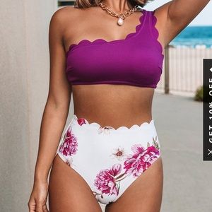 Cupshe Purple and Floral One-shoulder Swimsuit